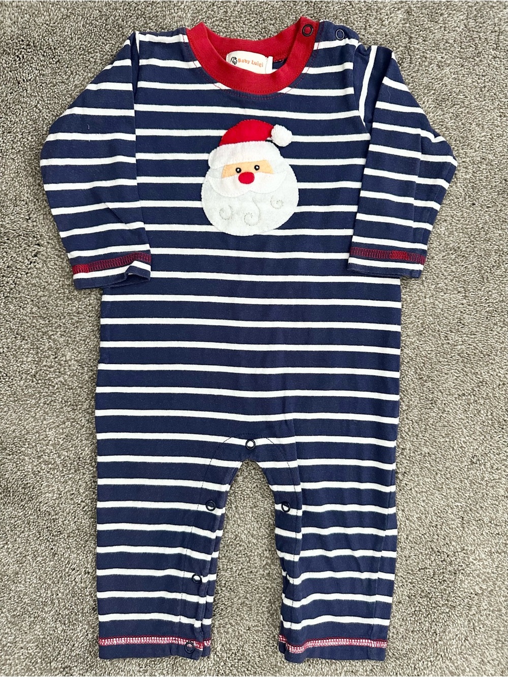 Baby Luigi Navy/White Striped One-Piece with Felt Santa Appliqué